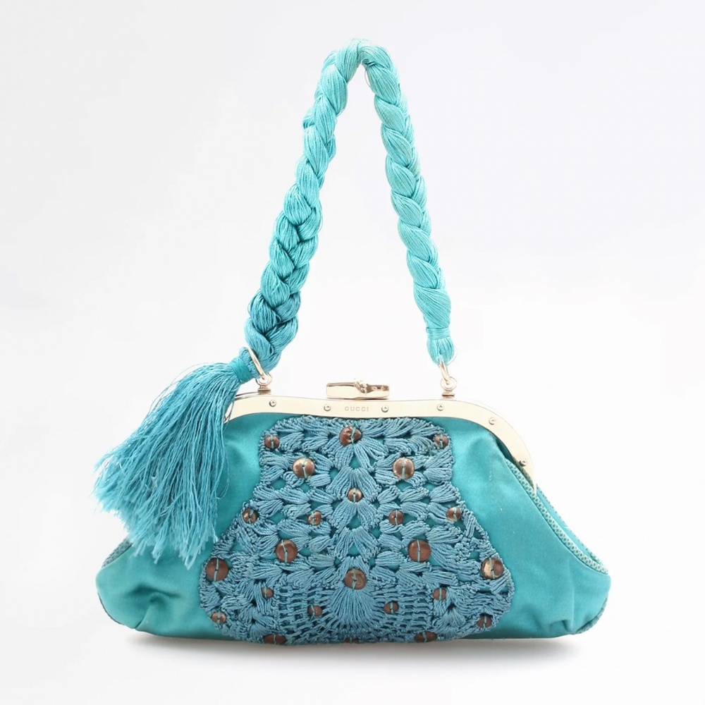 Vintage Gucci Satin Fringe Clutch
